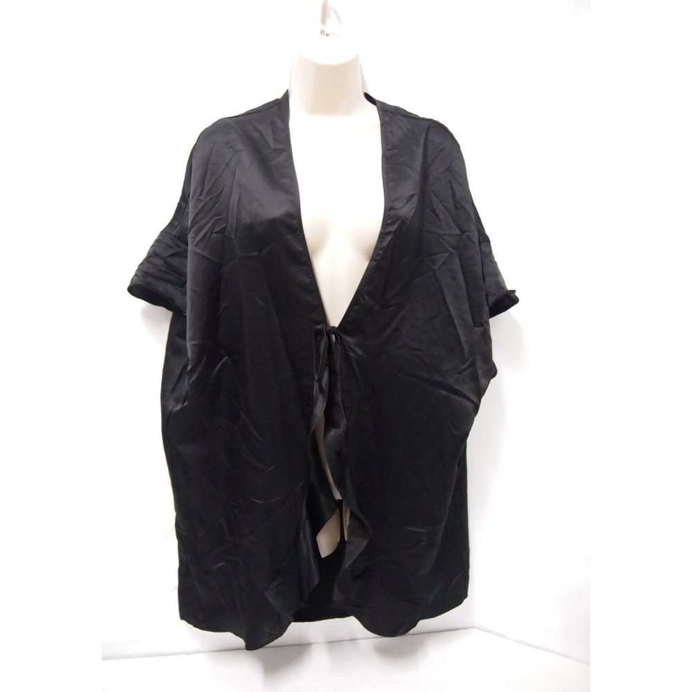 VICTORIA’S SECRET Womens Black Satin Flutter Sleeve Kimono Robe Lingerie Short